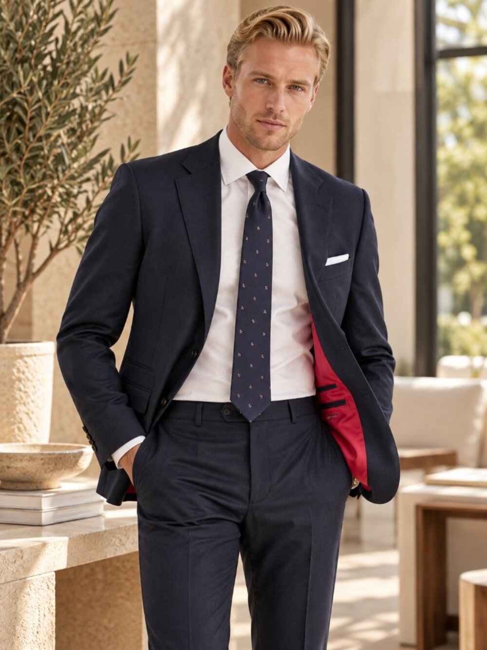 Carolina Herrera Navy 100% Wool Two Piece Suit Made in Spain Size 41 - Picture 1 of 15